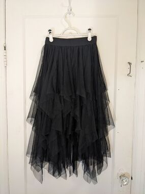 Layered Black Tulle Midi Skirt - Women